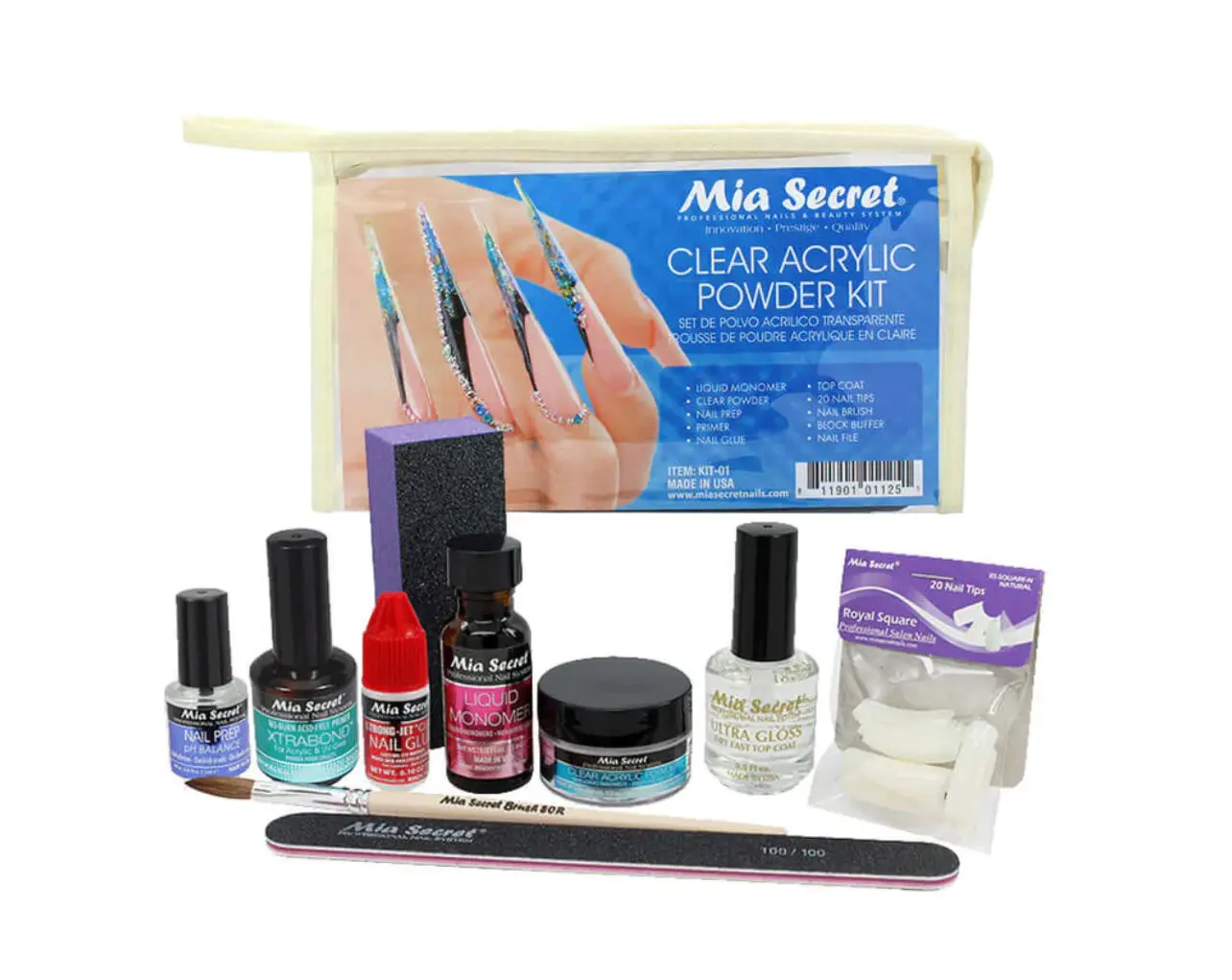 Mia Secret Multi-Pack Acrylic Powder Kit - Nail Art Manicure Set with Monomer Bottle, Cute Brush for Glossy Nail Care Finish, Cosmetic