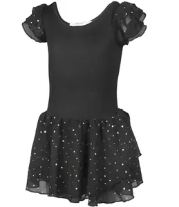 Girls Leotard Ballet Dance Dress with Round Sequins Sparkled Ruffle Sleeves and Tutu