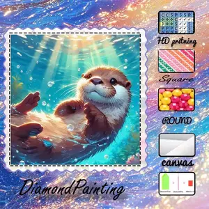 DIY 5D Flocking Diamond Painting Kit, AB Drill, Fairy Dust Drill, Crystal Drill, Sea Otter, Animals, Swimming, Bubbles, Diamond Embroidery, Special Craft Diamond Art Kit, Wall Decoration, Gift for Family, Loved Ones, Friends