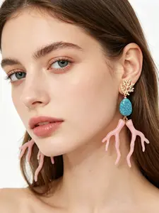 Boho Turquoise Geometric Acrylic Coral Earrings, Multicolor Fashion Alloy Ear Studs, Ocean Casual Vacation Style Jewelry