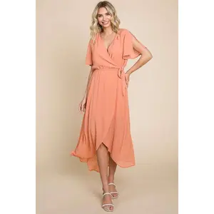 Culture Code Full Size Swiss Dot Tied Slit Short Sleeve Dress Womenswear Elegant