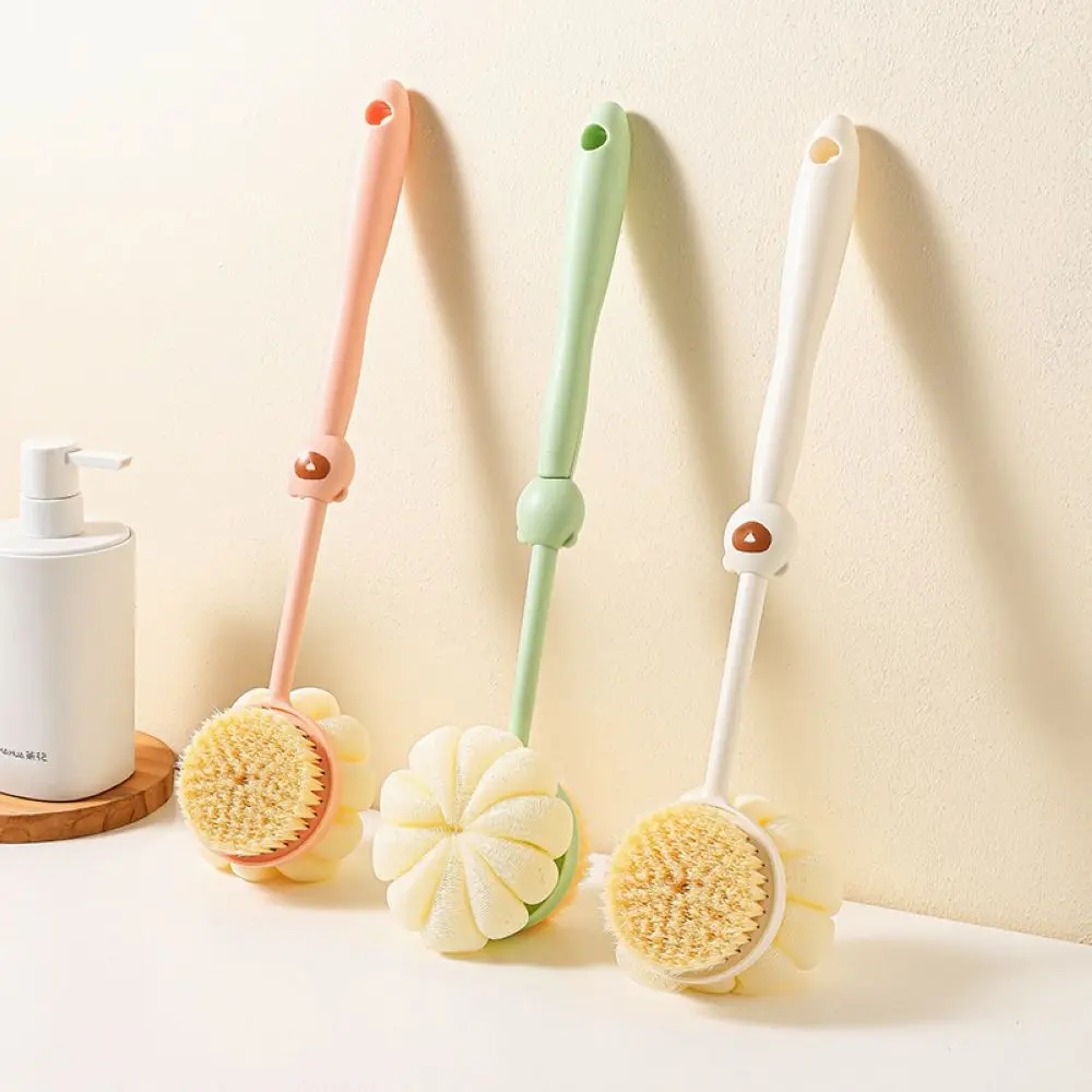 3pcs Long Handle Anti-Slip Sunflower Bath Back Scrubber Brush - Dual-Sided Sponge Loofah, Exfoliating Body Care Tool for Shower Massage, Father's Day Gift, Exfoliating Tool