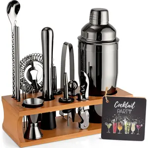 Bartender Kit  Shaker Set with Stand Bar Tool Bar Set for Drink Mixing Home Bartending Kit 17- Bar Cart Accessories: Martini Shaker, Mixer Spoon, Jigger, Muddler, Strainer & Recipes Gifts