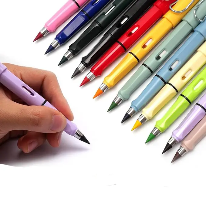 12 Count Palksky Forever Colored Pencils Infinity Pencil Coloring Metal Pencils Everlasting Pencil with Eraser Color Pencil Set Eternal Pencil/Inkless Pencil for School Student College Adults