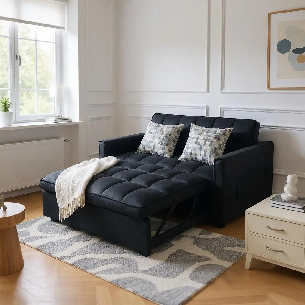 Convertible sofa bed, pull-out sofa, modern double sofa bed with adjustable backrest and side storage pockets, suitable for living rooms, corduroy fabric summerwins