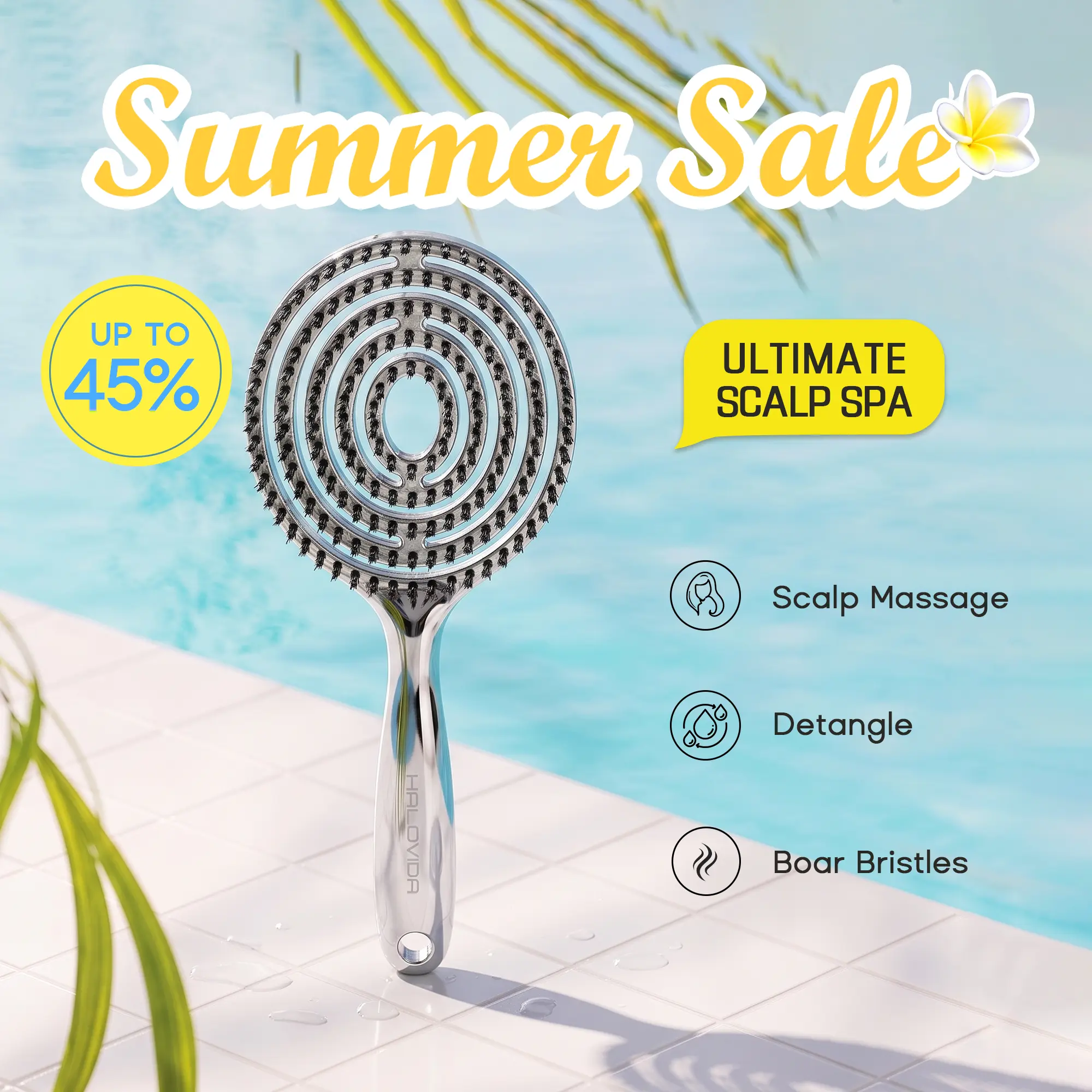 HALOVIDA Hollow Round Bristle Brush - Anti-Static Massage Brush for Enhanced Volume & Scalp Care,Pain-Free,Reduces Heat Damage, Ideal for Quick Drying and Voluminous Styling,Pure,Boar bristle brush, Use in Wet and Dry Hair