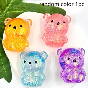 Colorful Glitter Bear Squeeze Toy, Aurora Glitter Filled, Slow Rebound Rubber, Soft Texture, Perfect for Desk Decor & Gifts, Ideal Gift