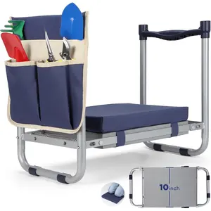Foldable Garden Kneeler and Seat, Heavy Duty Garden Stool with 10" Wide Detachable Kneeling Pad, Portable Garden Bench Chair with Large Garden Tool Bag, Gardening Gifts for Women, Seniors, Mom