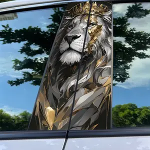 Royal Realm Golden Crown Lion King Car Pillar Decorative Sticker, Light Luxury Business Style Car Body Beautification Sticker, Waterproof and Sun Protection Dominant Car Body Decoration