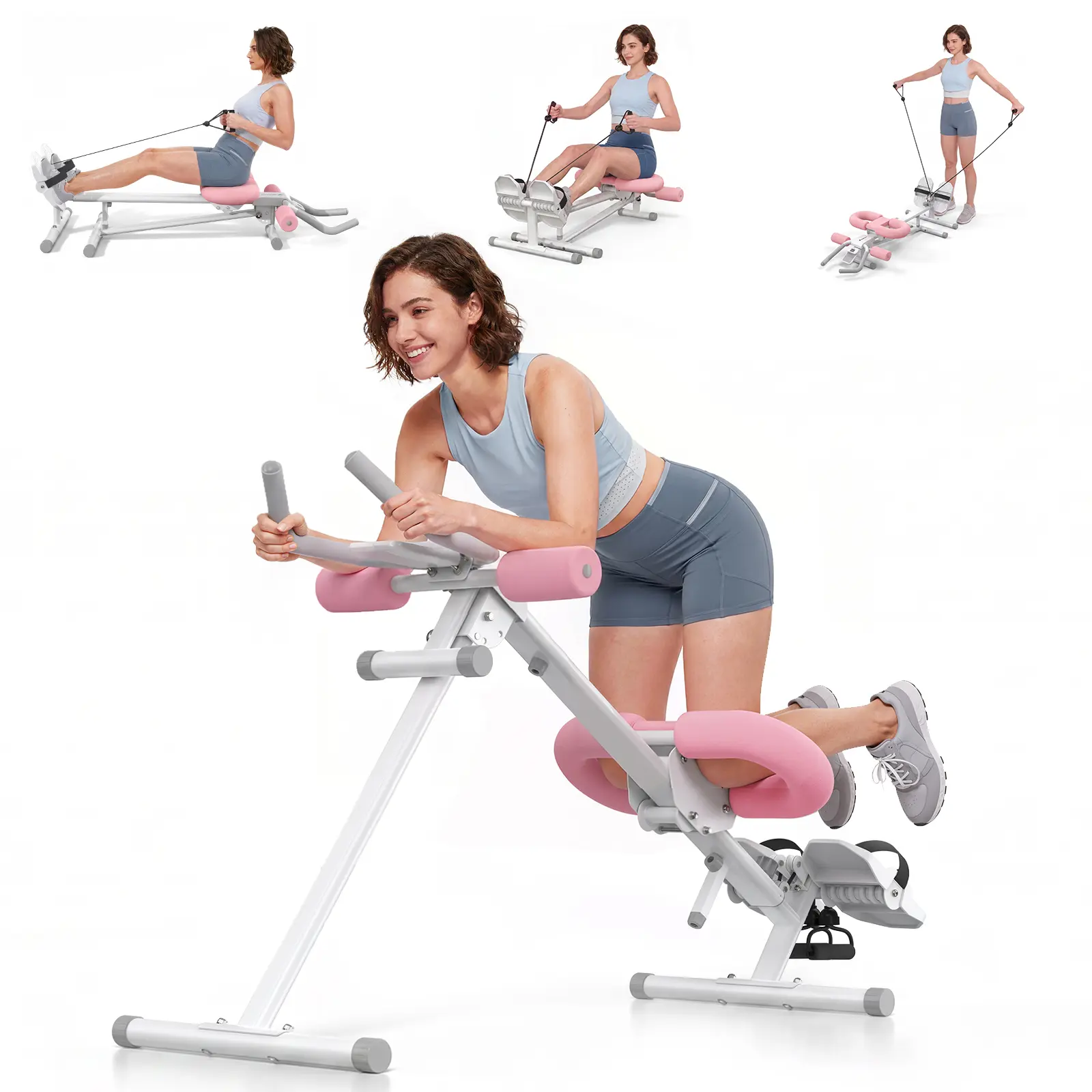 Merach Adjustable Ab Trainer Machine 4-in-1 Exercise Equipment with LCD Monitor 6-Level Foldable Abdominal Exercise Machine Core TrainerMachine Workout for Arm, Leg, Buttocks Shaper