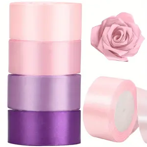 4-Piece Satin Ribbon Set, Rainbow Color Silk Ribbons for DIY Crafts, Wedding Decorations, Gift Wrapping, Bouquet Packaging