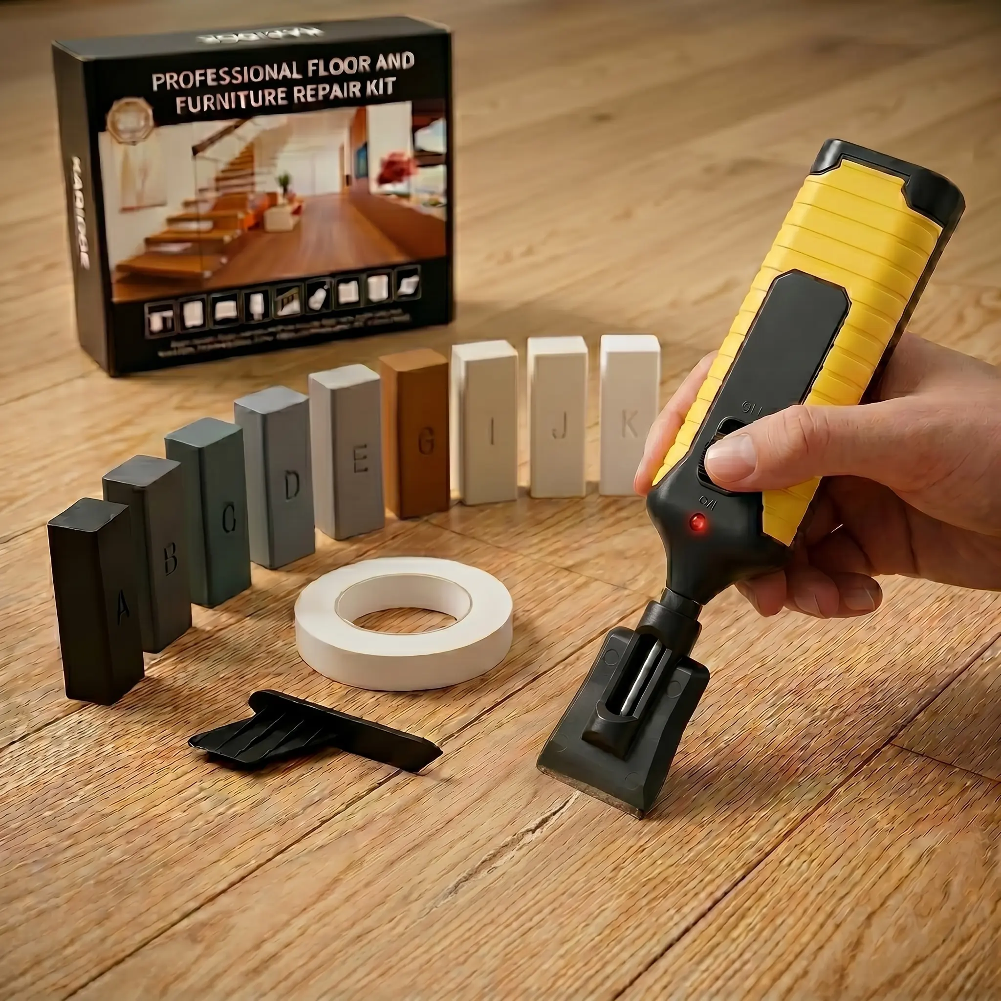 Vinyl & Laminate Floor Repair Kit with Heat Pen, Hardwood Floor Scratch Repair Kit, 11 Color Wax & Markers for Scratches, Stains, Cracks & Holes