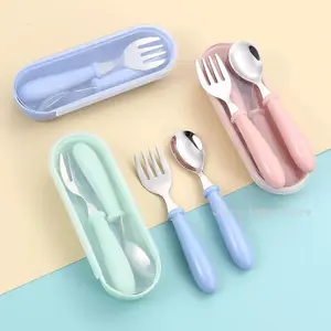 Baby Feeding Tableware Set Children Utensil Stainless Steel Toddler Dinnerware Cutlery Cartoon Infant Food Feeding Spoon Fork