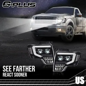 Fit For 2009-2014 Ford F150 Dual LED Projector Clear Black Headlights Left+Right G-PLUS