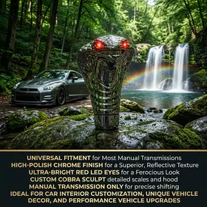 2026 Universal Chrome Red Blue LED Eyes Car Cobra Manual Gear Shift Knob Snake Shifter