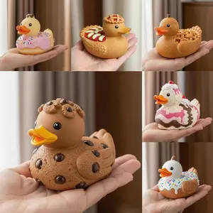 Creative Dessert Shaped Cake Duck Series, Resin Figurines Unique Design Variety, Decorative Collectible Items for Home Decoration, Home Decor Ornaments, Decorative Sculptures