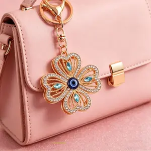 2026 New Arrival Diamond-Embellished Four-Leaf Clover Car Key Chain, Stylish Bag Charm Keychain Ring for Men and Women, Ideal Gift Choice
