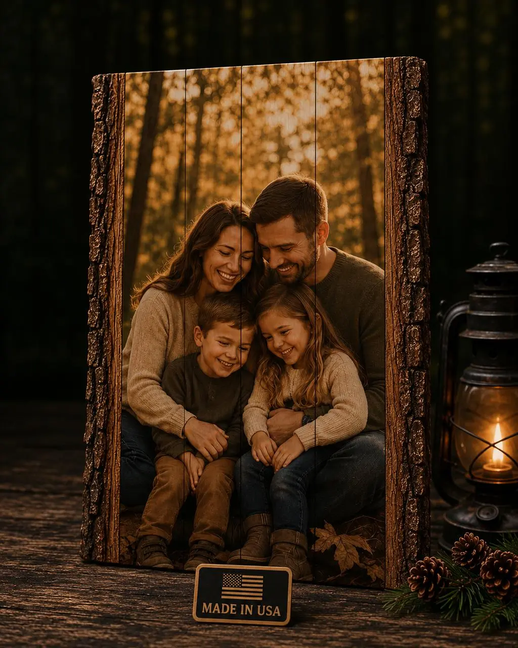 Custom Photo on Wood with Easel Stand | Personalized Photo Print on Reclaimed Basswood, Real Bark Edge | Hang on Wall or Stand on Desk, Shelf, Mantel | Thoughtful Gift for Her, Him, Mom, Dad, Couple, Family & Friends, Any Occasion