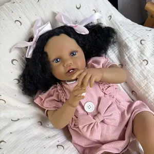 24inch Lifelike Reborn Toddler Baby Dolls Girls Black Cloth Body Realistic African American Newborn Toddler Baby Doll