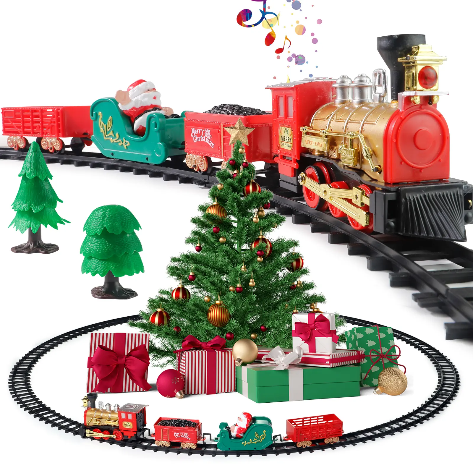 Christmas Train Set with Music LED Lights & Accessories Festive Track Toy for Holiday Cheer Santa's Train Set for Kids - Play Experience