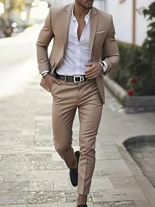 Men's 2pcs Slim-Fit Classic Suit Set - Business/wedding/Party Tailoring - Solid Color Jacket & Pants with Collar & Notch - Formal Attire for Special Occasions, Business Meetings, Year-Round Wear (Hand Wash/Dry Clean)