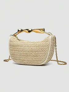 Casual Trendy Purses, casual holiday style hand-held straw bag, a versatile contrasting color design Hobo crossbody bag, can be carried by hand or shouldered, suitable for shopping, seaside vacation travel, etc., Handbag Shoulder Purse