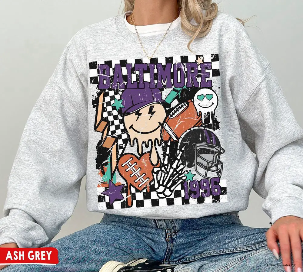 Baltimore Football Crewneck Sweatshirt \ T-Shirt , Retro Groovy Baltimore T-Shirt, Ravens Sweatshirt,  Baltimore Fans Gift, Ravens T-Shirt