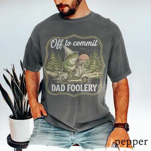Comfort Colors Off To Commit Dad Foolery Frog Shirt, Retro Cottagecore Fathers Day Graphic Tee, Funny Frog Dad, Unisex Crew Neck Top, Crewneck Top