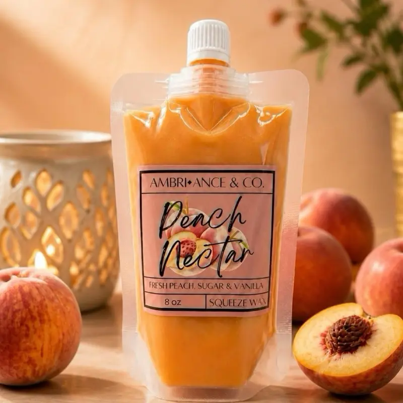 Peach Nectar Scented Squeeze Wax Melts 8oz Pouch. Ambri•ance & Co Product. Toxic-Free Home Fragrance