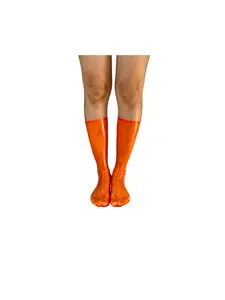 Latex Sheer Orange Calf Socks