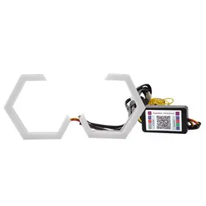 2PCS 12V/24V RGB APP Control Hexagon Angel Eyes Halo Rings Retrofit Headlight Car Motorcycle White DRL+Amber Turn Signal Light Led Car Lights