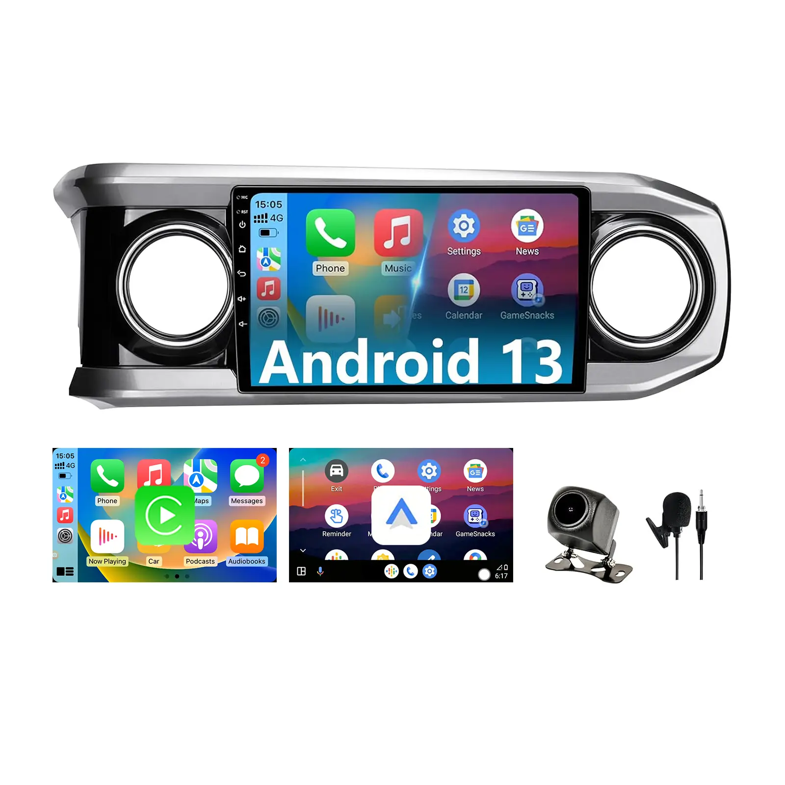 Android 13 Car Stereo Head Unit Compatible with 3rd Gen Toyota Tacoma 2016-2023, 10 Inch Touch Screen Car Radio with Wireless CarPlay&Android Auto, GPS, FM, WiFi, Bluetooth, 1080P Reverse Camera, SWC