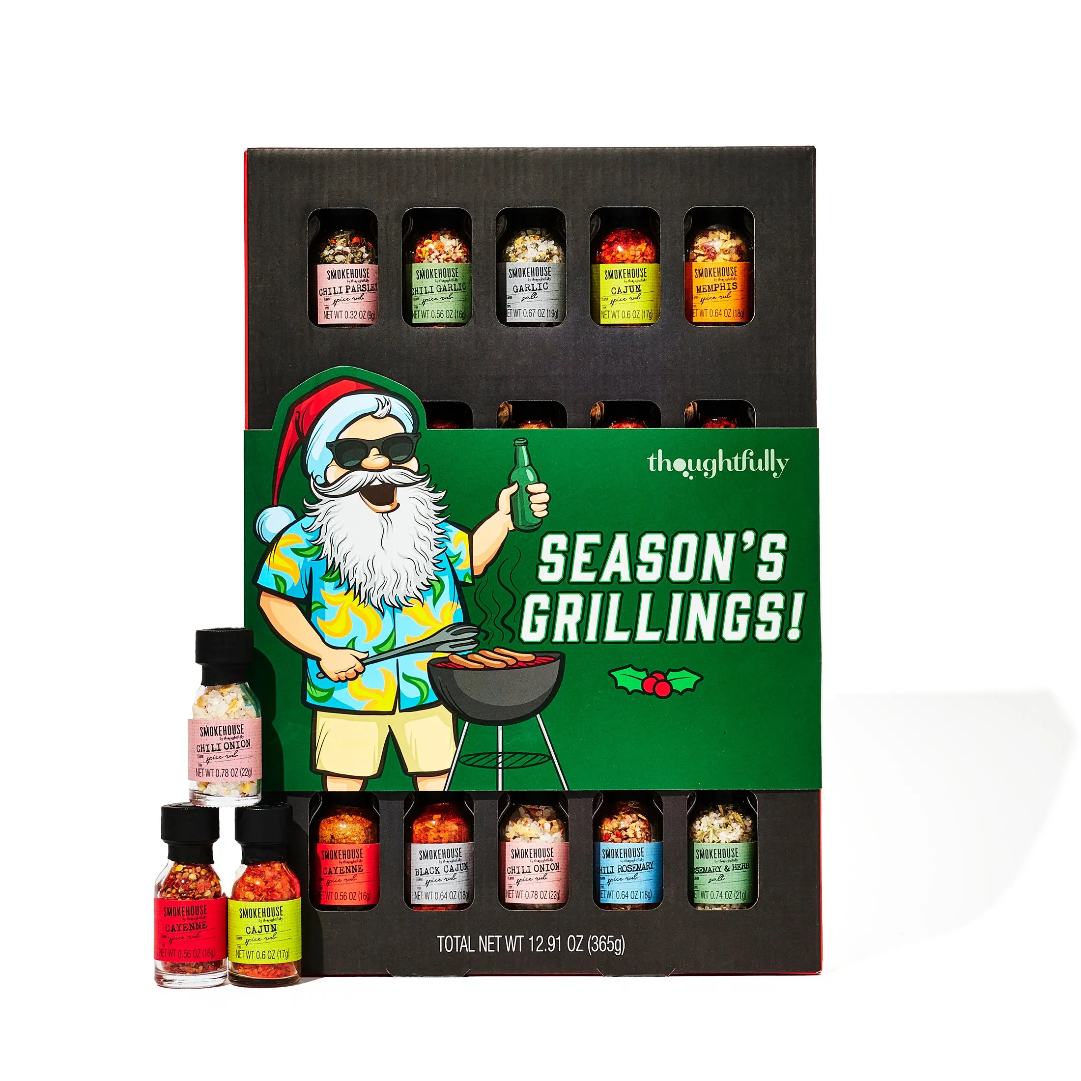 Smokehouse by Thoughtfully Grilling Spice BBQ Seasonings and Rubs Gift Set, Holiday Wrap, Set of 20