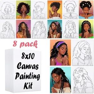 8 Pack Pre Drawn Canvas Painting Kits for Adults Sip and Paint Kit Pre Stretched Canvases Painting Party Supplies for Beginner Artists (Pray Girl, 8 x 10 Inches)
