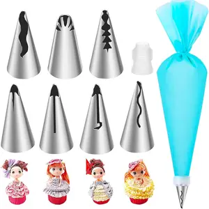 9 count Ruffle Piping Tips Set, Stainless Steel  Cake Piping Tips Pleated Skirt Piping Nozzles Set, Cake Decorating Tips for Cake Cupcakes Cookies