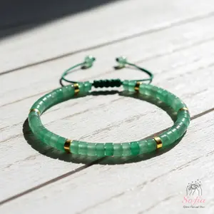 Sofia Natural Green Aventurine Beaded Bracelet Green Crystal Braided Dainty Handmade Boho Style for Daily Use Minimalist Adjustable Fit 6-7.5 Inches