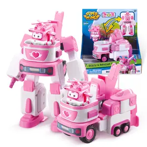 Super Wings Transformable Toys, 7" Dizzy Robot Suit and 2” Scale Transforming Dizzy Mini Action Figure,2-IN-1 Mode Vehicle and Robot,Fire Truck Toy Vehicle Playset for Kids 3+,Gifts for Boys and Girls