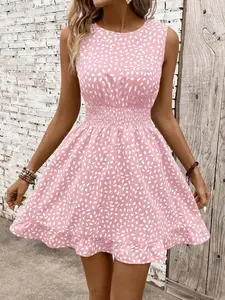 Women's Summer New Fashion Bohemian Dress, Waist Cinch Slimming Print Holiday Vacation Dress, Ditsy Floral Pattern, Stylish and Comfortable, Boho