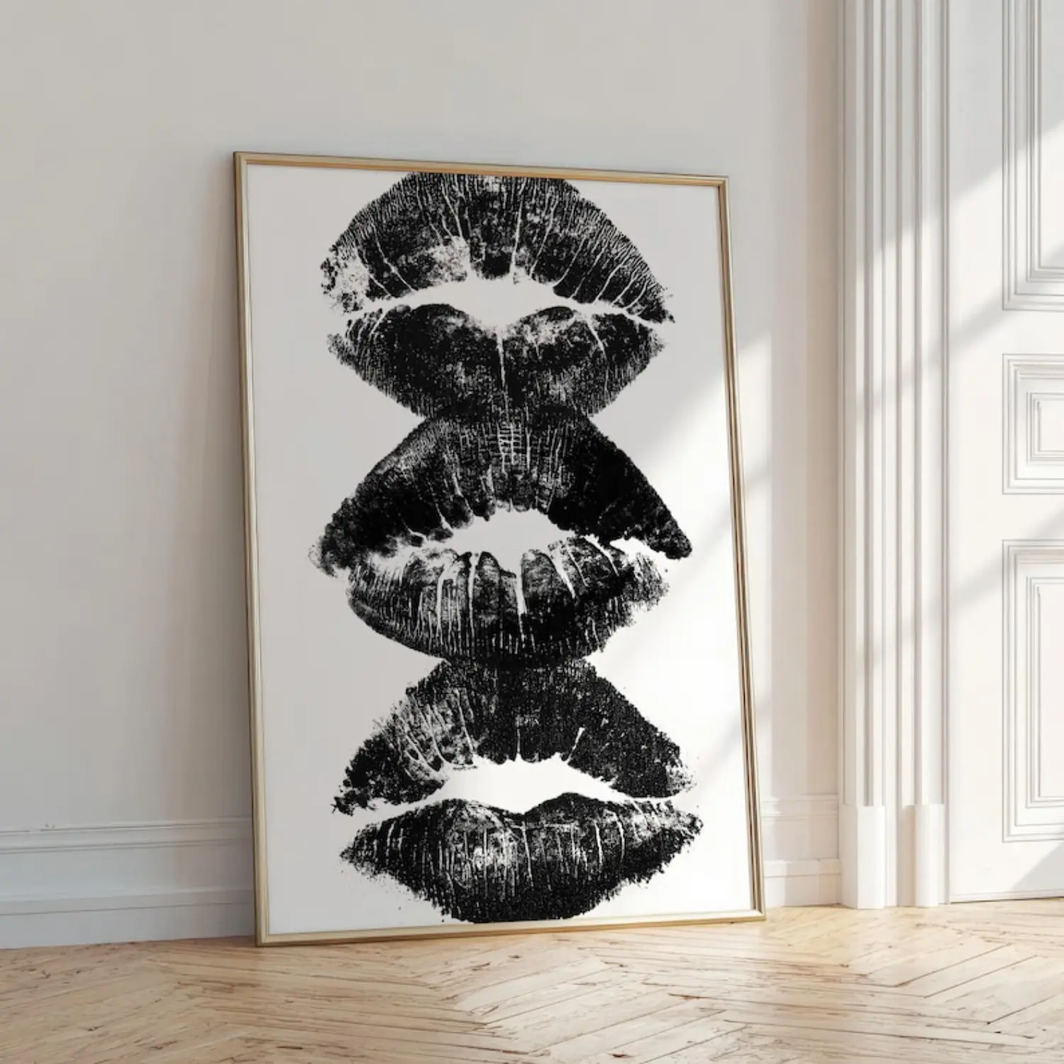 Kissing lips print trendy wall art dorm room decor, black and white art cool print hipster home decor, vintage wall art grunge poster bedroom decor Decoration Artistic