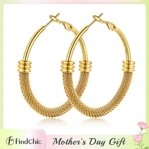 FindChic 14K Gold Plated Chunky Lightweight Hoops Earrings Chic Daily Multiple Size Large Small Hoop Earrings Gold/Silver/Black Hoops 20/30/40/50/60/70/80MM Stainless Steel Statement Hoops Earrings Jewelry Gift for Women Girls Mother's Day Gift for Mom