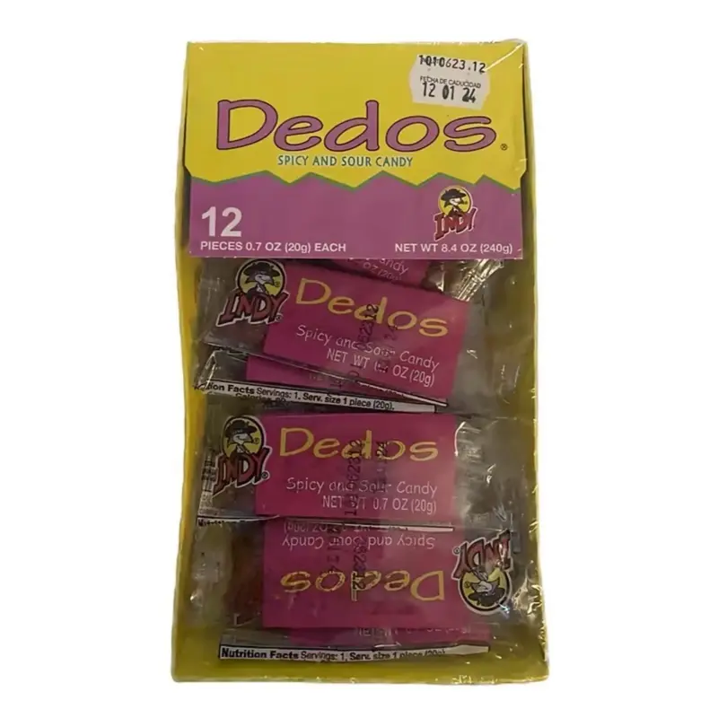 Indy Dedos Sweet-Spicy-and-Sour Candy Snacks, 12-Piece Spicy Snack Pack for 6-Month Freshness & Party Gatherings