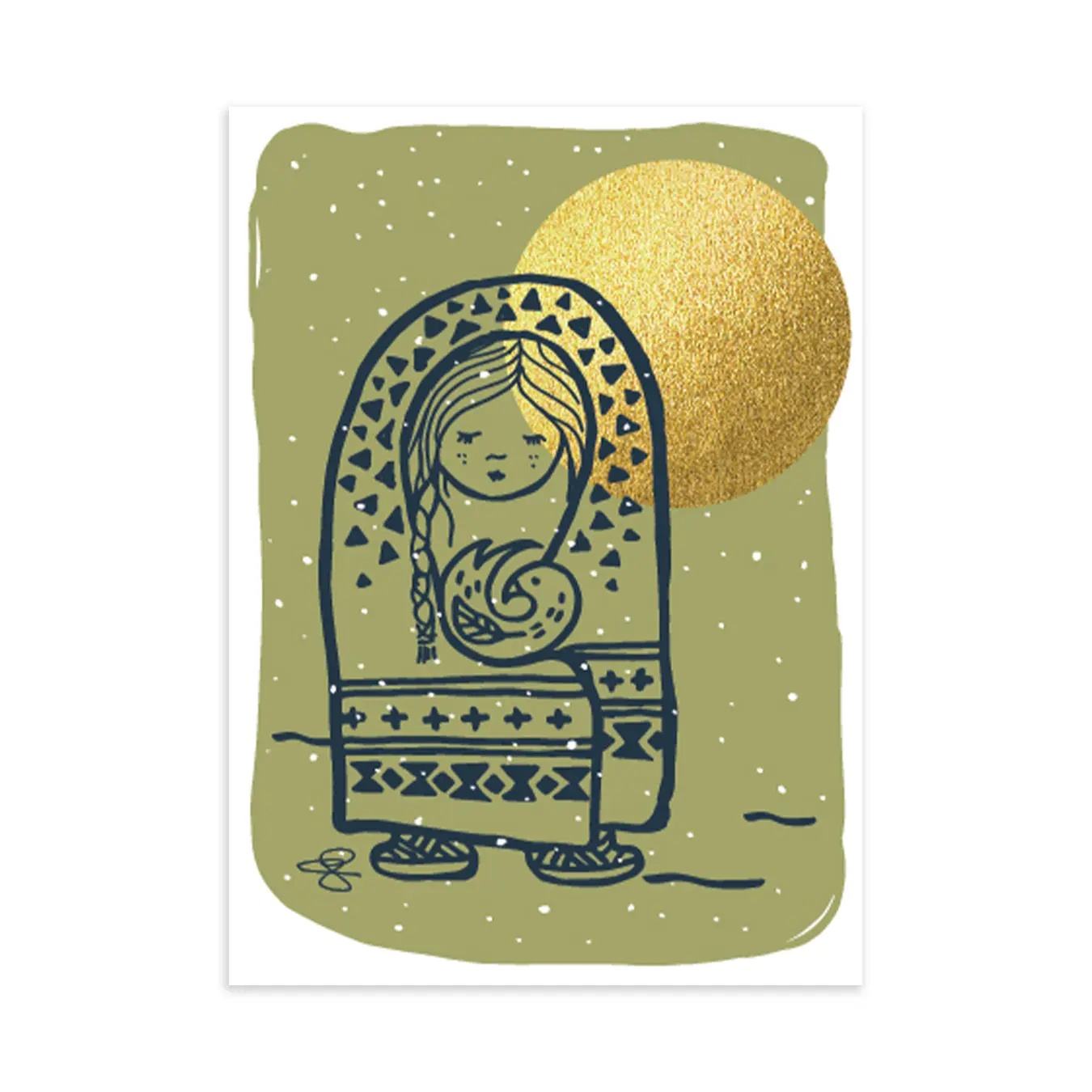 Woman & Dove Greeting Card (Snowfall)
