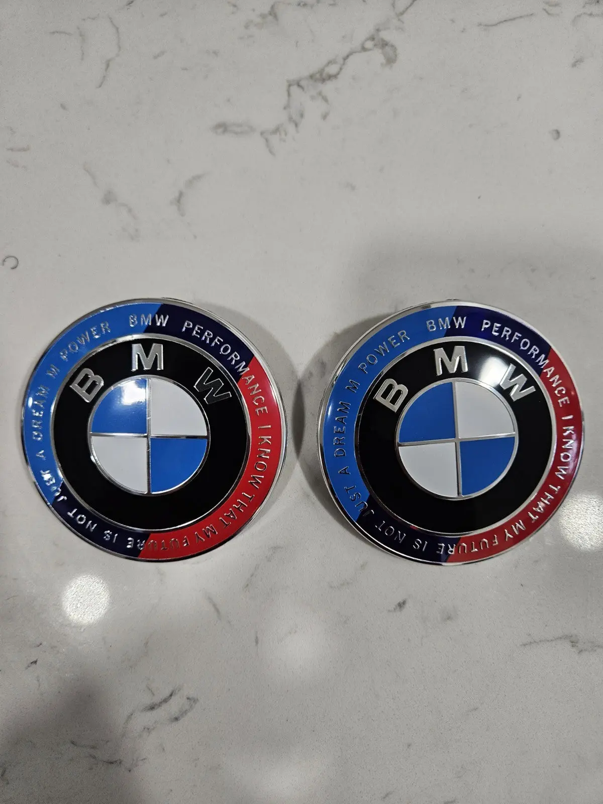 BMW 50th Anniversary 82mm Emblems - Set of 2 (1 Hood, 1 Trunk), Automobile Decals, Vinyl Vehicle Exterior Decor Accessories, Car Stickers, Set Of Two