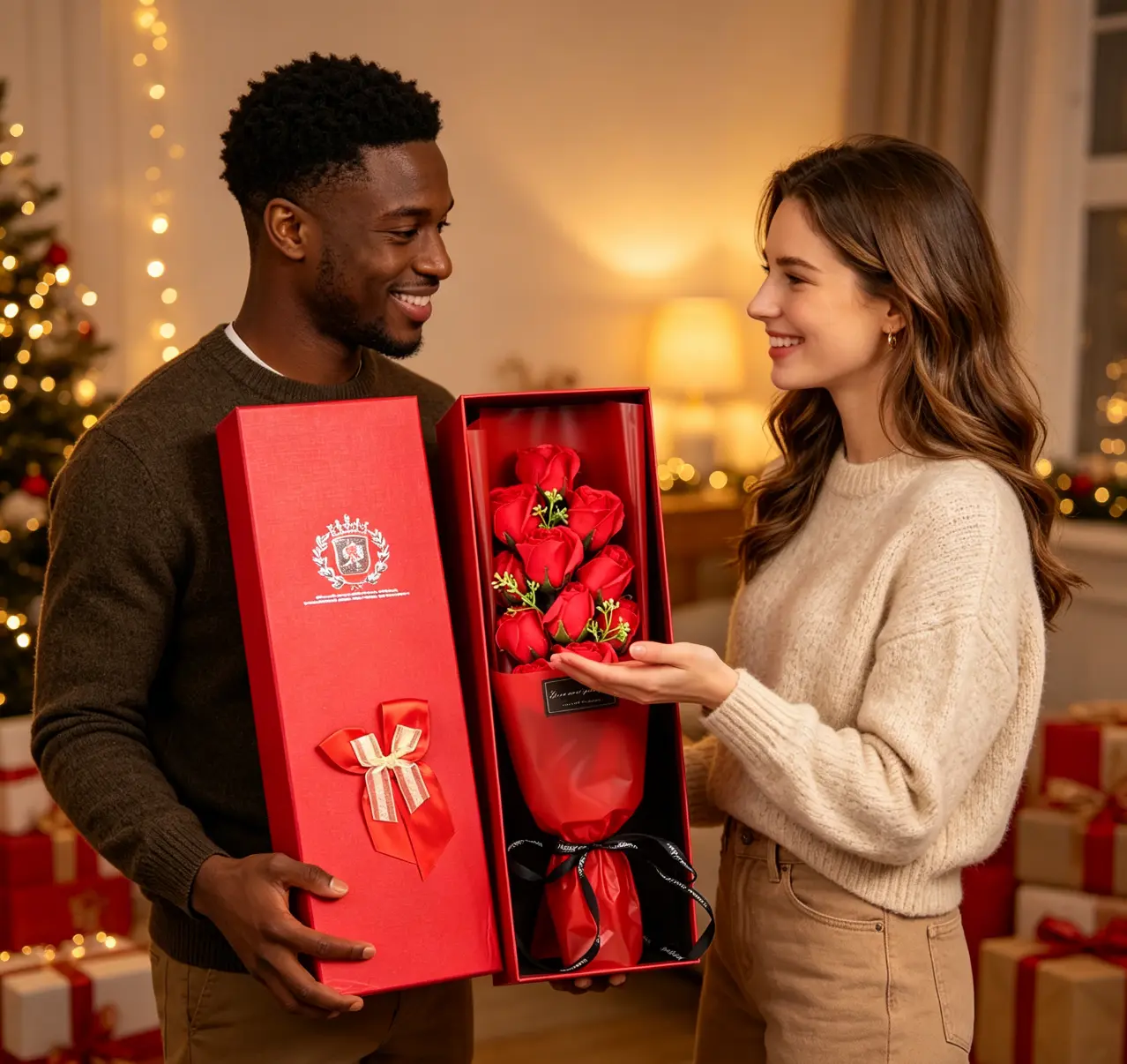 Luxury Red Rose Bouquet Gift - Romantic Valentine's Must-Have Valentine's Day Red Rose Soap Bouquet - Romantic Gift Box for Her Artificial flower bouquets, soap flower art ornaments, home decorations for living rooms and bedrooms