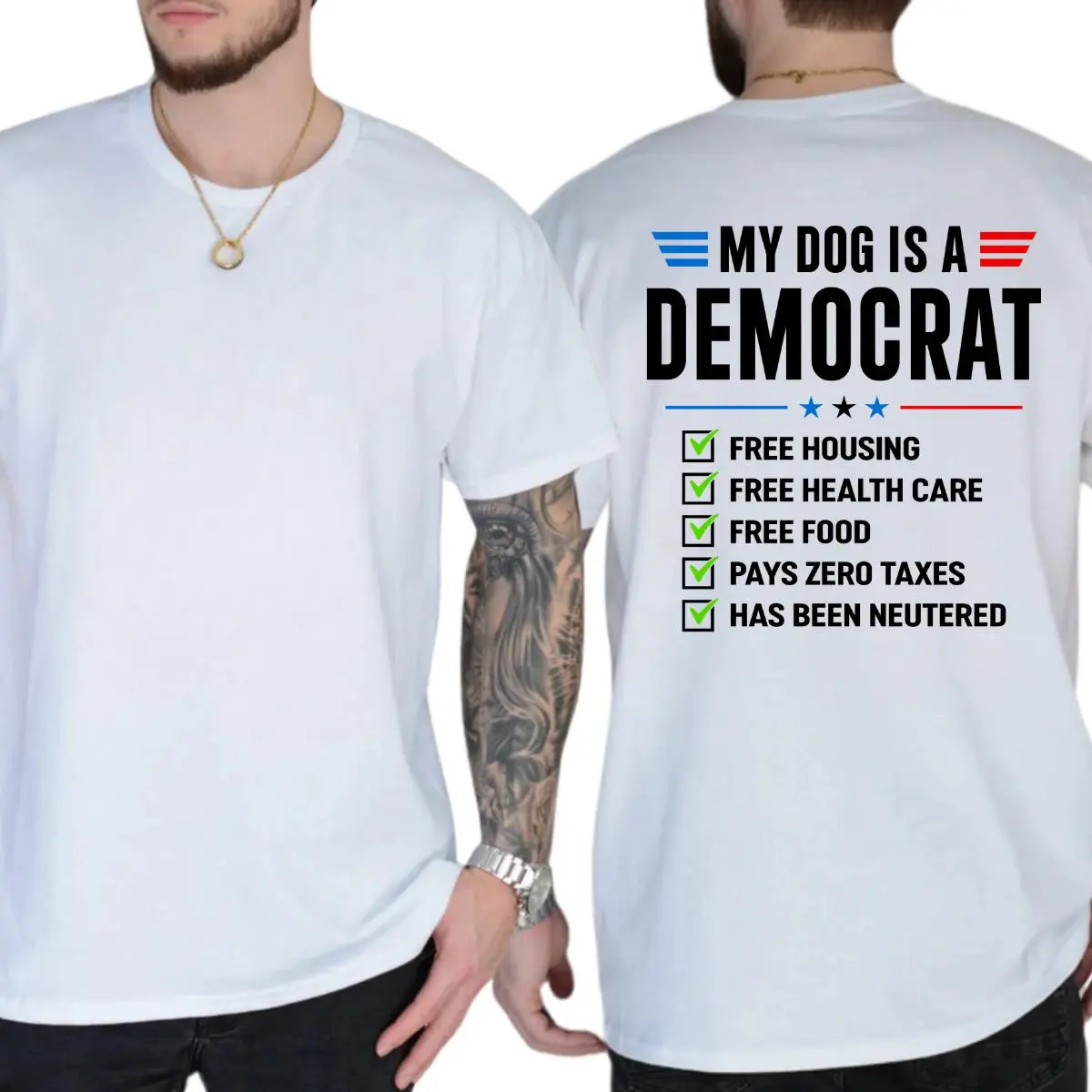 [100% Cotton] My Dog Is A Democrt T-Shirt, Conservative Political Humor Shirt, Conservative Tee, Trump Supporters Shirt, Republican Patriotic Tshirt, Funny Dog Lover Short Sleeve Tee, Casual Graphic Tee, Gift For Dad Conservatives Dog Owners