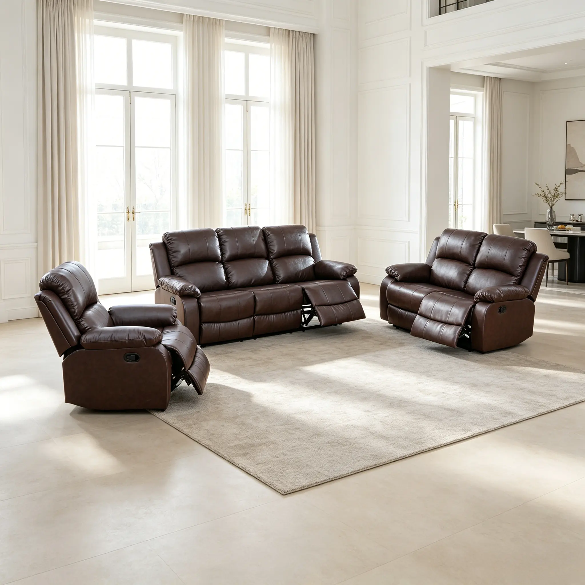 Modern 3-piece brown mixed material couch boasts scratch-resistant upholstery that is not easy to crack or fade. Fine stitching and streamlined design are ideal for apartments and medium living rooms, great for households with kids and pets., Sturdy, Adju