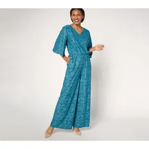 Destination 365 Petite Satin Jacquard Wide Leg Jumpsuit