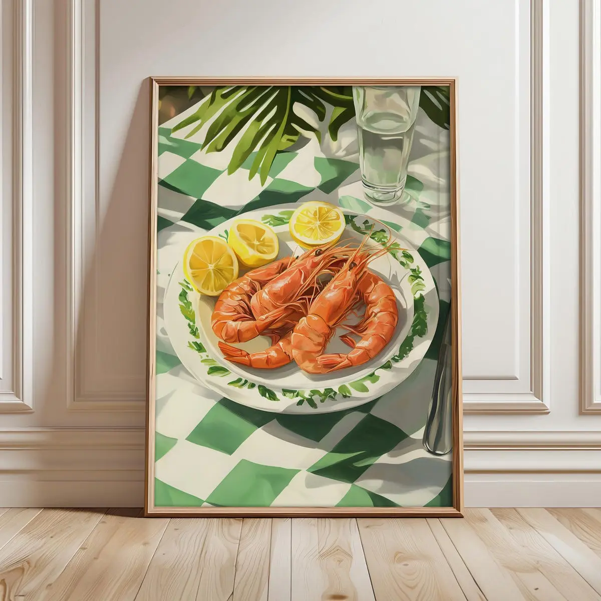 Shrimp Plate Wall Art, Shrimp and Lemons Poster, Vintage Seafood Print, Vintage Dinner Poster, Eclectic Kitchen Wall Art, Unframed