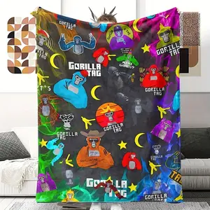 Comfortable Gorilla Print Blanket - Vibrant Animal Design, Tear-Resistant Polyester Fiber, All-Season Camping Throw with Fun Gorilla Illustration and "GORILLA TAG" Text, Comfortable Indoor Blanket Colorful Blanket