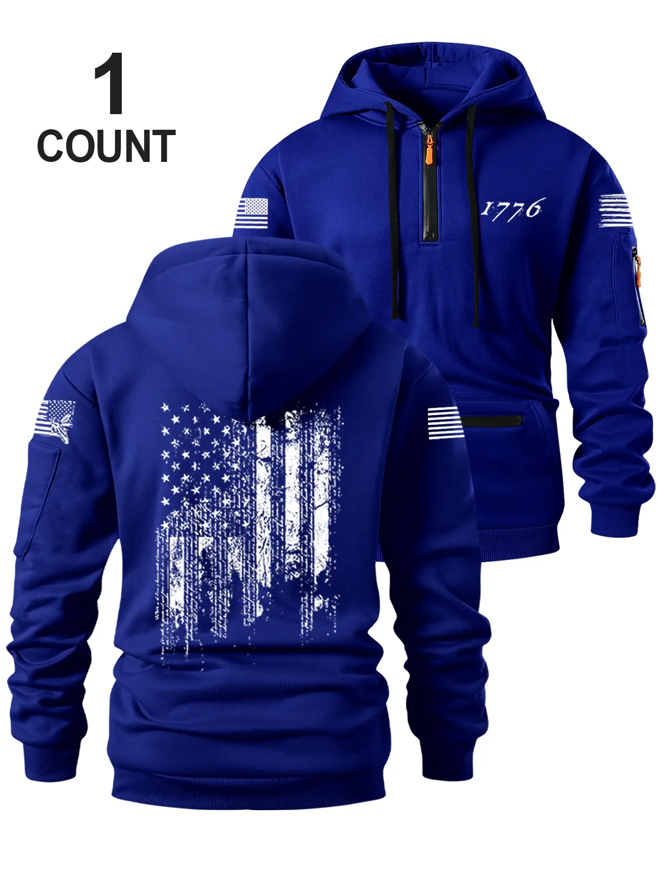 Men's Half-Zip Hooded Sweatshirt, Trendy Pocket Zipper Design, Flag Print, Multiple Colors Available, Loose Fit, Casual Streetwear, Long Sleeve, Menswear, Fabric, Fan Shirt Hoodie, Casual Style Sweatshirt